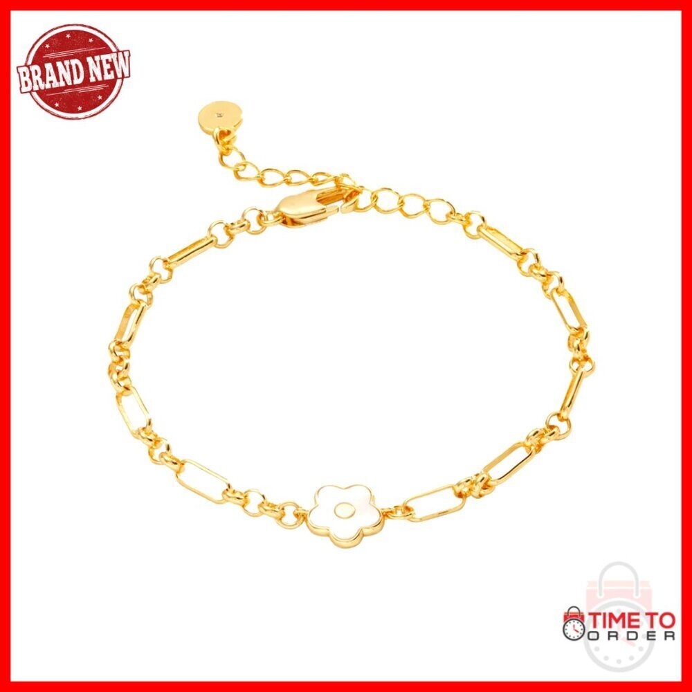 Adjustable Daisy Charm Bracelet with Mother of Pearl Inlay